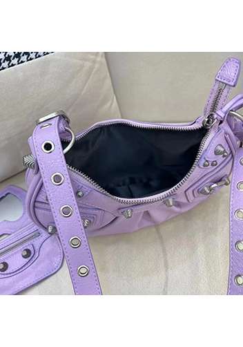 The Route 66 XS Studded Leather Shoulder Bag Purple