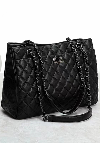 Adele Lambskin Shoulder Tote Bag Black