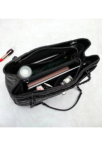 Adele Lambskin Shoulder Tote Bag Black