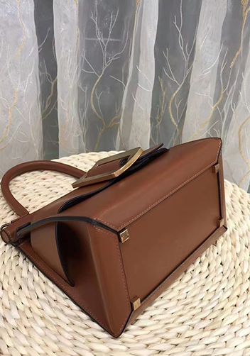 Alena Buckle Belt Top Handle Bag Brown