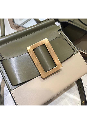 Alena Buckle Belt Top Handle Bag Green Beige