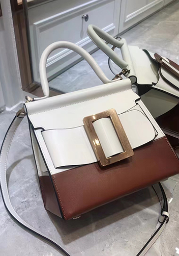 Alena Buckle Belt Top Handle Bag White Brown