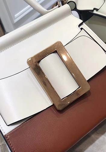 Alena Buckle Belt Top Handle Bag White Brown