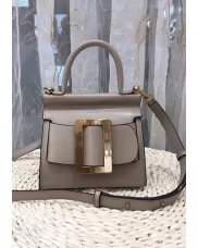 Alena Buckle Belt Top Handle Small Bag Light Grey