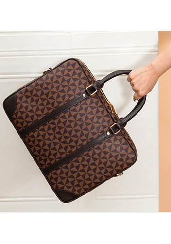 Louisa Triangle Checked Vegan Laptop Briefcase Brown