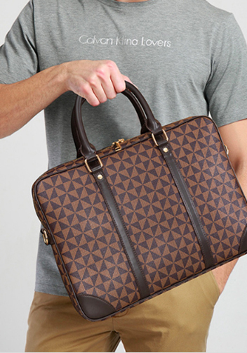 Louisa Triangle Checked Vegan Laptop Briefcase Brown