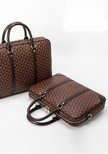 Louisa Triangle Checked Vegan Laptop Briefcase Brown