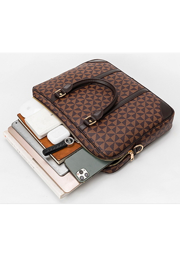 Louisa Triangle Checked Vegan Laptop Briefcase Brown