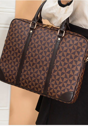 Louisa Triangle Checked Vegan Laptop Briefcase Brown