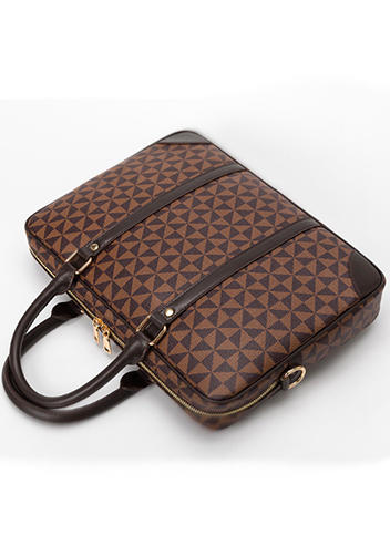 Louisa Triangle Checked Vegan Laptop Briefcase Brown
