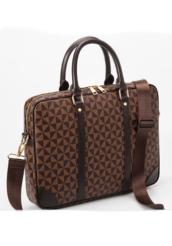 Louisa Triangle Checked Vegan Laptop Briefcase Brown