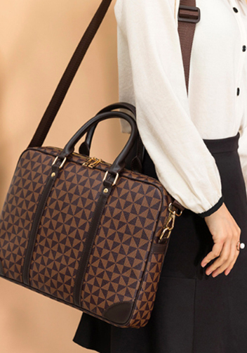 Louisa Triangle Checked Vegan Laptop Briefcase Brown