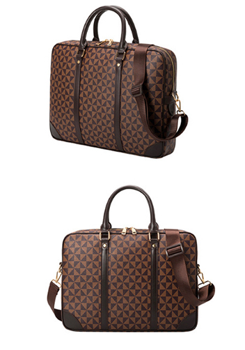 Louisa Triangle Checked Vegan Laptop Briefcase Brown