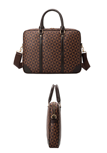 Louisa Triangle Checked Vegan Laptop Briefcase Brown