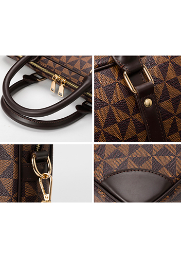 Louisa Triangle Checked Vegan Laptop Briefcase Brown