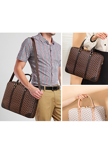 Louisa Triangle Checked Vegan Laptop Briefcase Brown