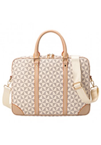 Louisa Triangle Checked Vegan Laptop Briefcase White