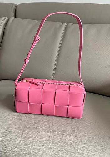 Mia Woven Smooth Leather Medium Shoulder Bag Barbie
