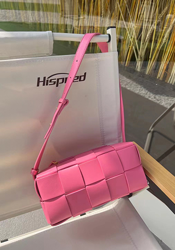 Mia Woven Smooth Leather Medium Shoulder Bag Barbie