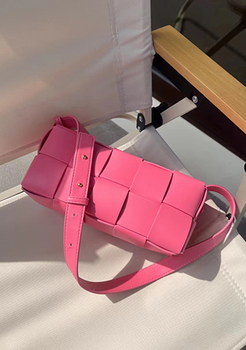 Mia Woven Smooth Leather Medium Shoulder Bag Barbie