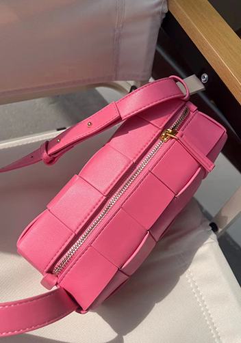 Mia Woven Smooth Leather Medium Shoulder Bag Barbie