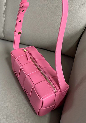 Mia Woven Smooth Leather Medium Shoulder Bag Barbie