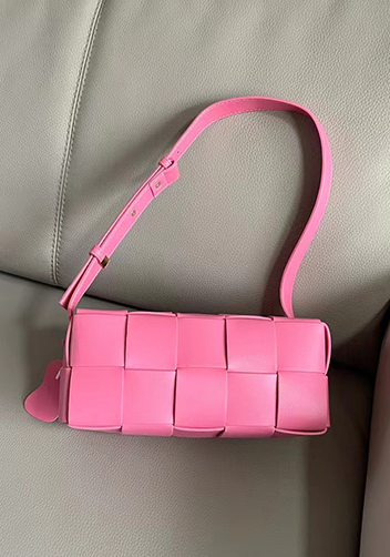 Mia Woven Smooth Leather Medium Shoulder Bag Barbie
