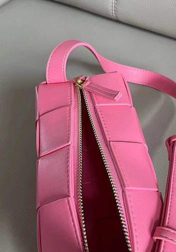 Mia Woven Smooth Leather Medium Shoulder Bag Barbie