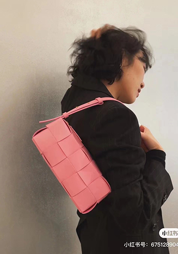Mia Woven Smooth Leather Medium Shoulder Bag Barbie