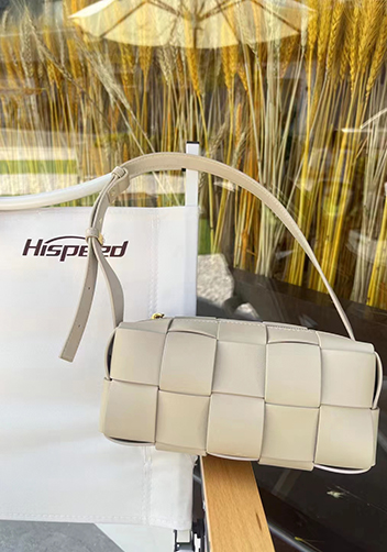 Mia Woven Smooth Leather Medium Shoulder Bag Beige