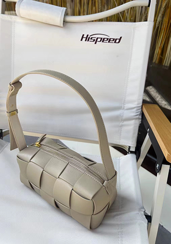 Mia Woven Smooth Leather Medium Shoulder Bag Beige