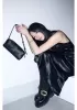Mia Woven Smooth Leather Medium Shoulder Bag Black