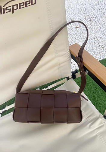 Mia Woven Smooth Leather Medium Shoulder Bag Choco
