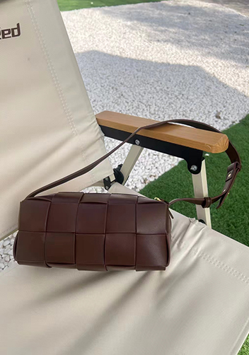 Mia Woven Smooth Leather Medium Shoulder Bag Choco