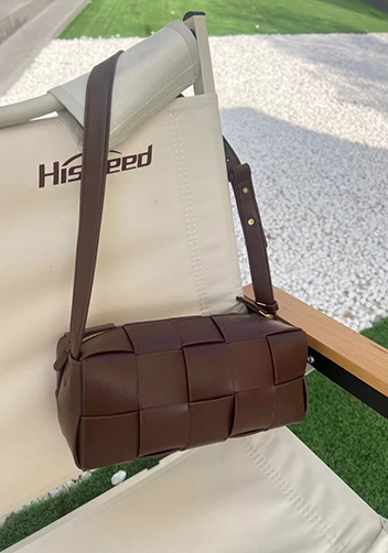 Mia Woven Smooth Leather Medium Shoulder Bag Choco