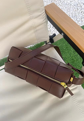 Mia Woven Smooth Leather Medium Shoulder Bag Choco