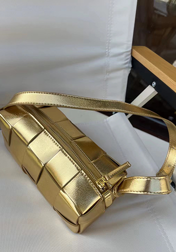 Mia Woven Smooth Leather Medium Shoulder Bag Gold
