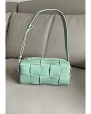 Mia Woven Smooth Leather Medium Shoulder Bag Green