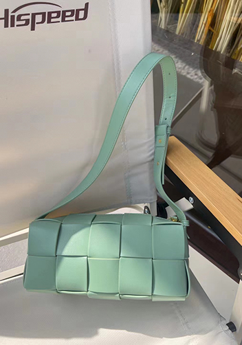 Mia Woven Smooth Leather Medium Shoulder Bag Green
