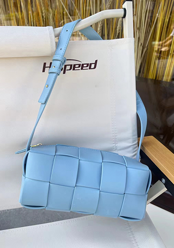 Mia Woven Smooth Leather Medium Shoulder Bag Ice Blue