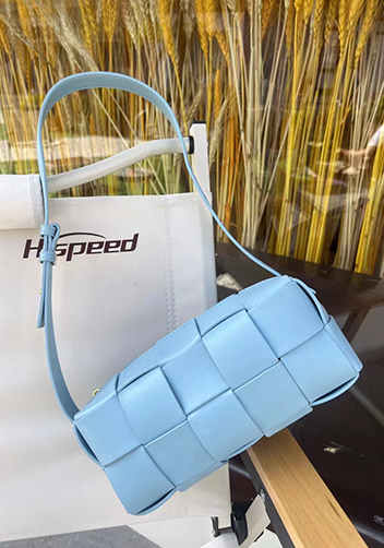 Mia Woven Smooth Leather Medium Shoulder Bag Ice Blue