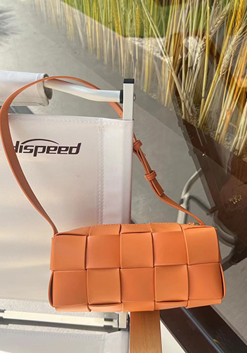 Mia Woven Smooth Leather Medium Shoulder Bag Orange
