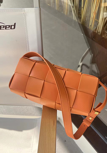 Mia Woven Smooth Leather Medium Shoulder Bag Orange