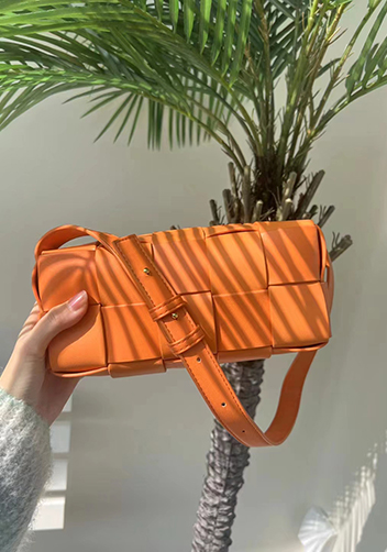 Mia Woven Smooth Leather Medium Shoulder Bag Orange
