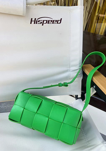Mia Woven Smooth Leather Medium Shoulder Bag Parrot Green
