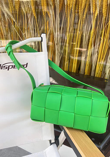 Mia Woven Smooth Leather Medium Shoulder Bag Parrot Green