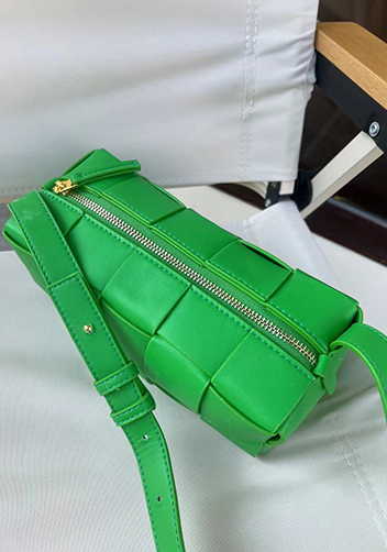 Mia Woven Smooth Leather Medium Shoulder Bag Parrot Green