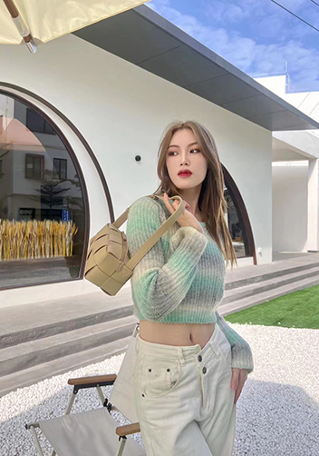 Mia Woven Smooth Leather Medium Shoulder Bag Milk Tea