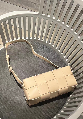 Mia Woven Smooth Leather Medium Shoulder Bag Milk Tea