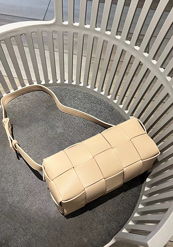Mia Woven Smooth Leather Medium Shoulder Bag Milk Tea